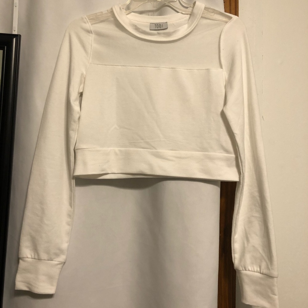 TOBI white long sleeve crop top